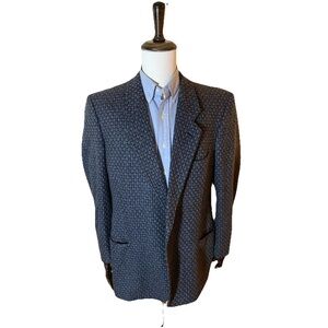Giorgio Armani Mani Blue Blazer Size 46 Long 100 %Virgin Wool Tweed Vintage